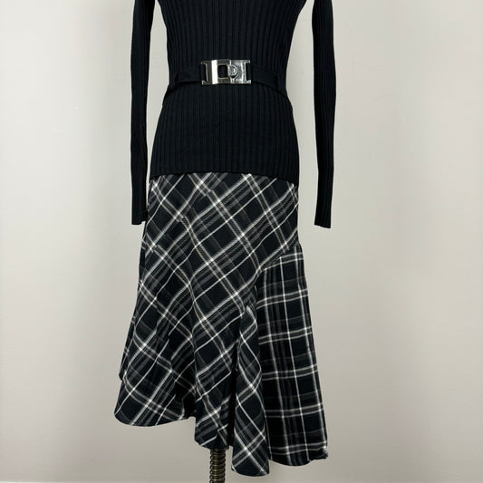 Vintage Plaid Asymmetric Midi Skirt