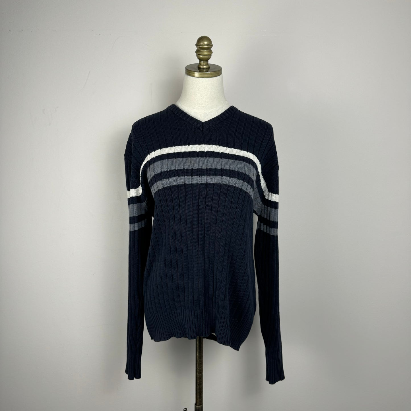 Vintage Navy Retro Ribbed Knit Sweater