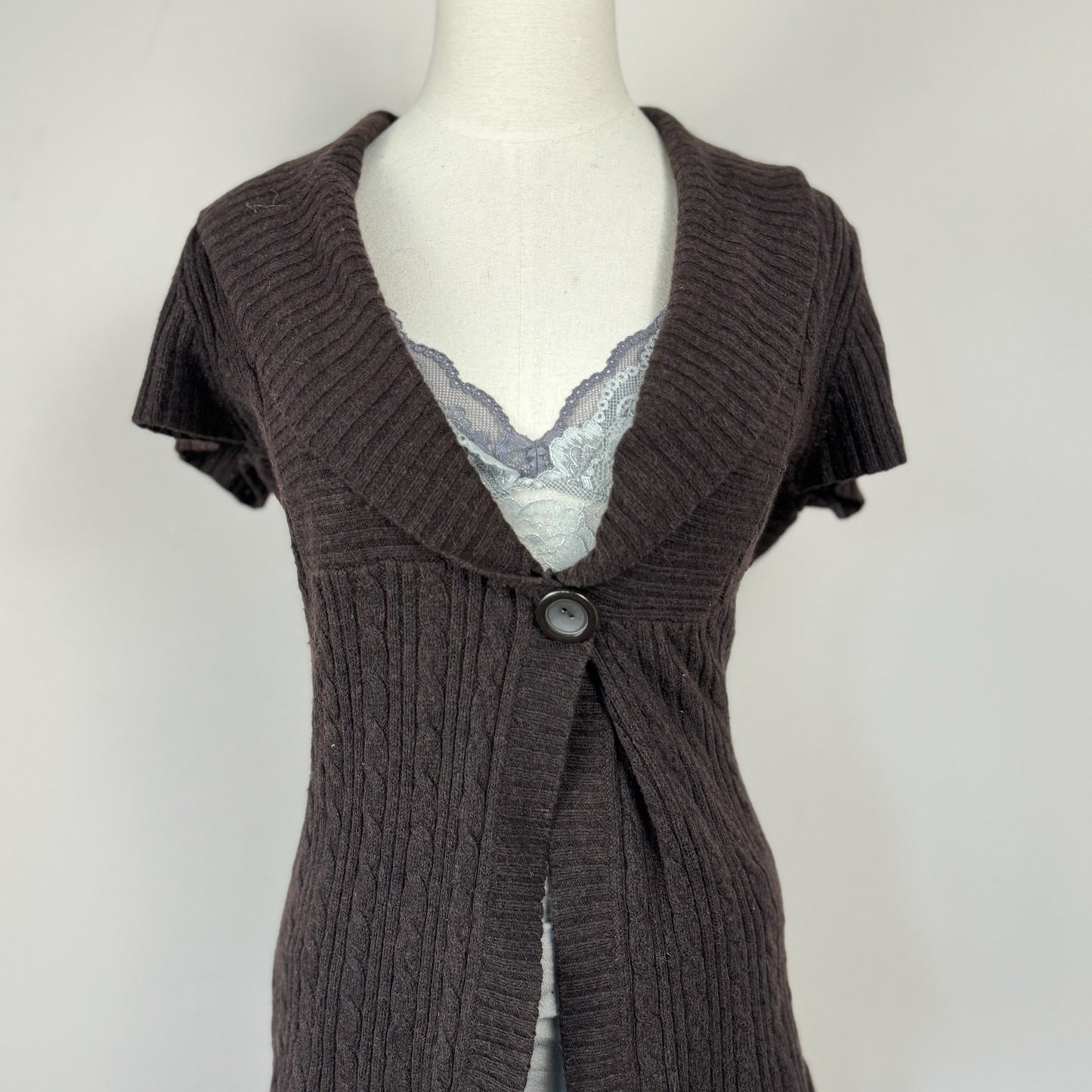 Brown Knit Open Front Top