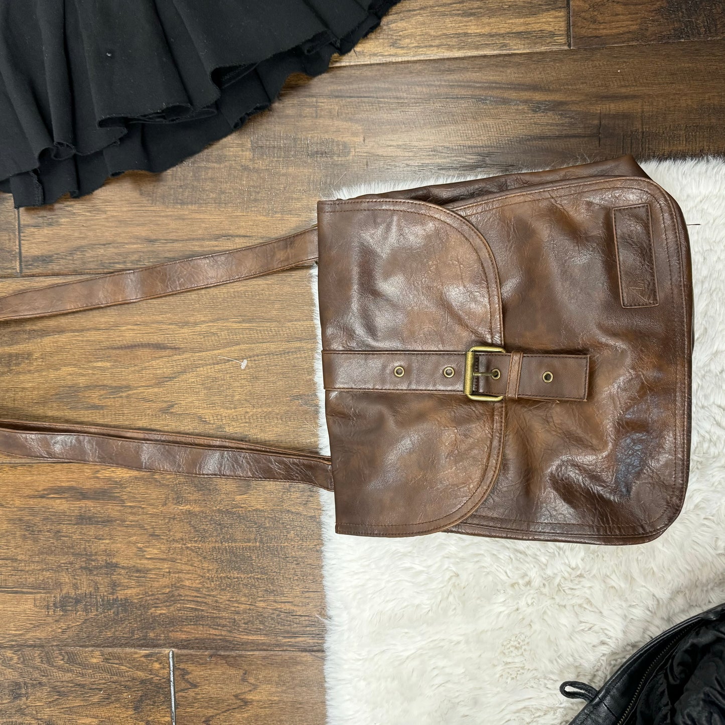 Brown Crossbody Messenger Gold Buckle Leather Bag