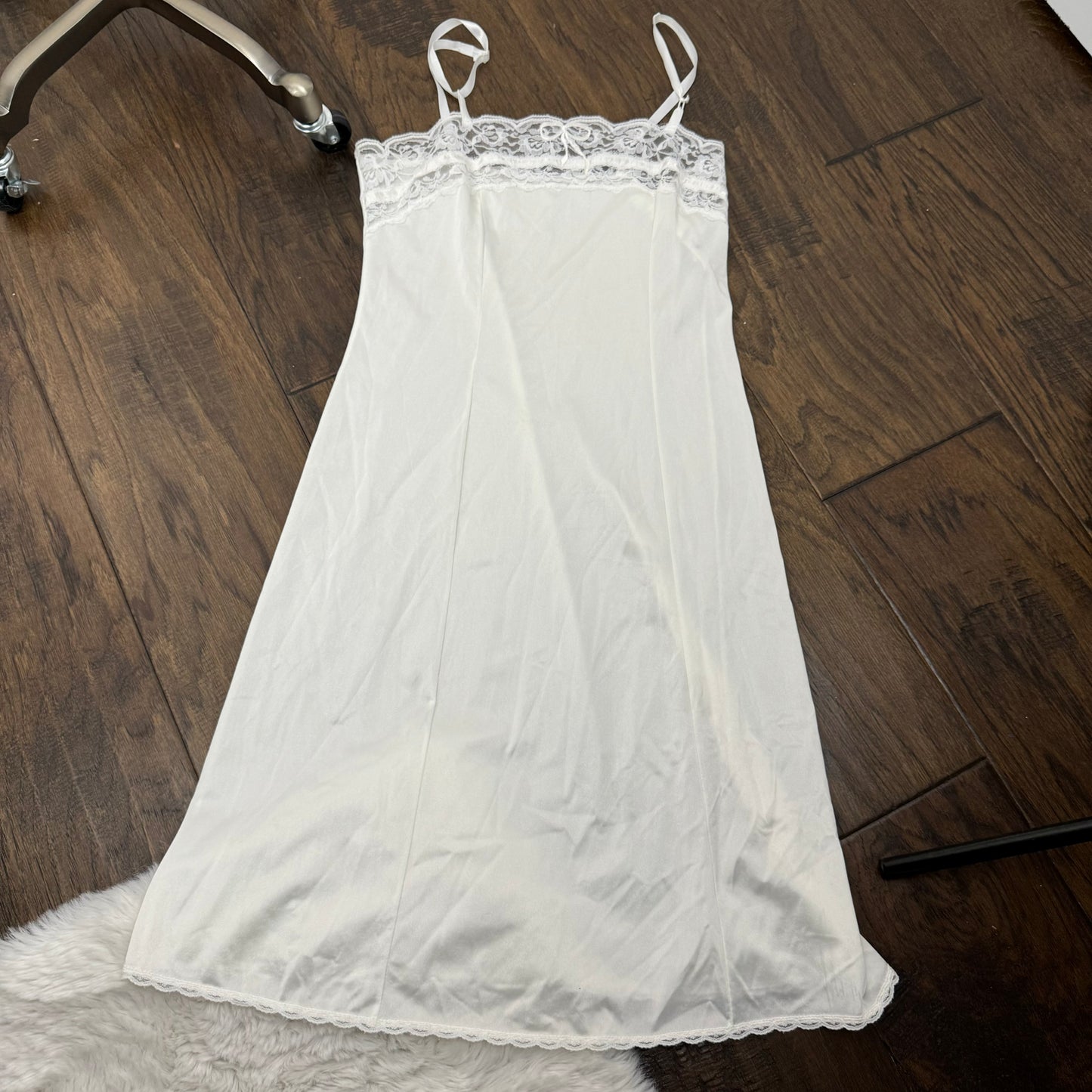 Vintage Cream Coquette Lace Satin Slip Dress