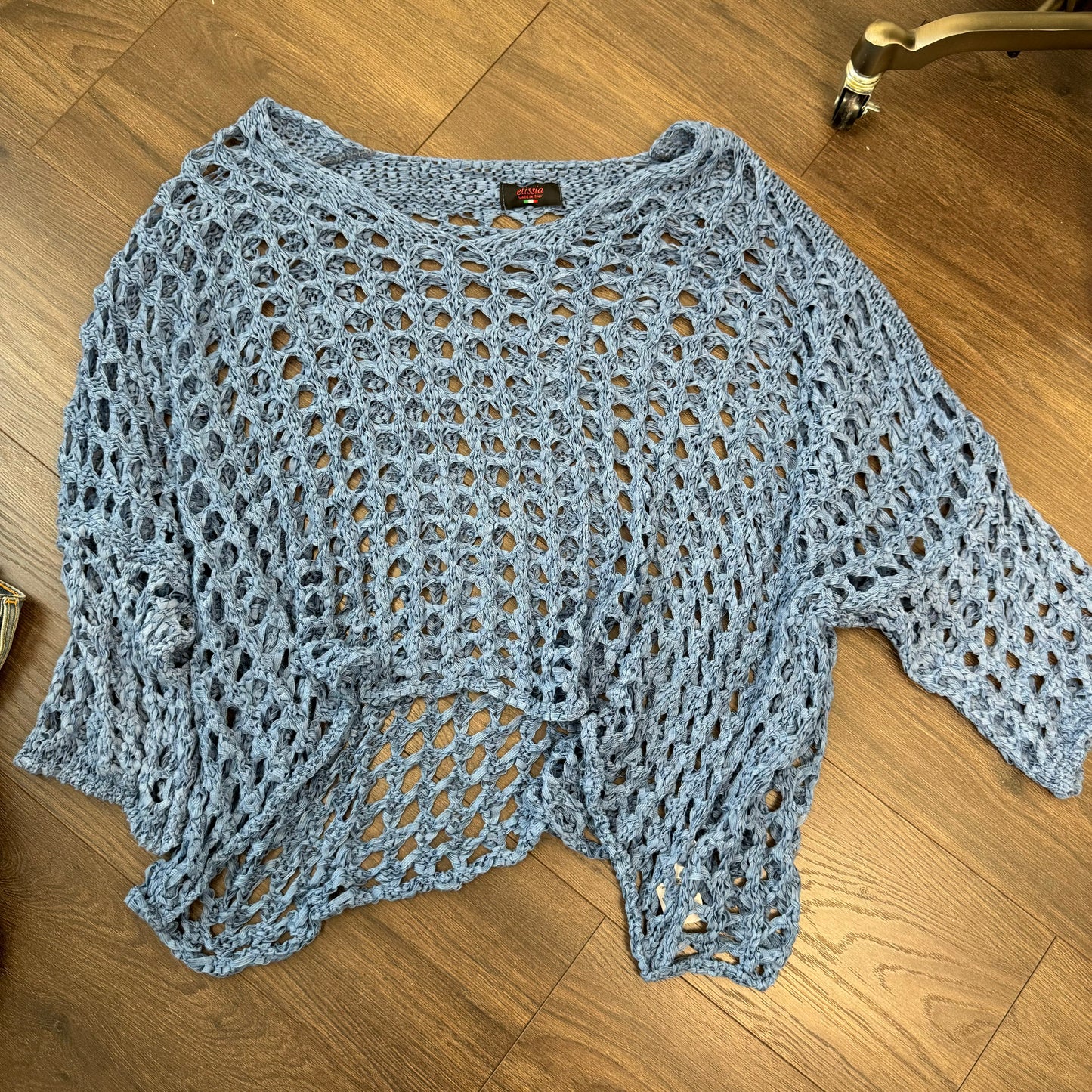 Blue Crochet Off Shoulder Shrug Sweater