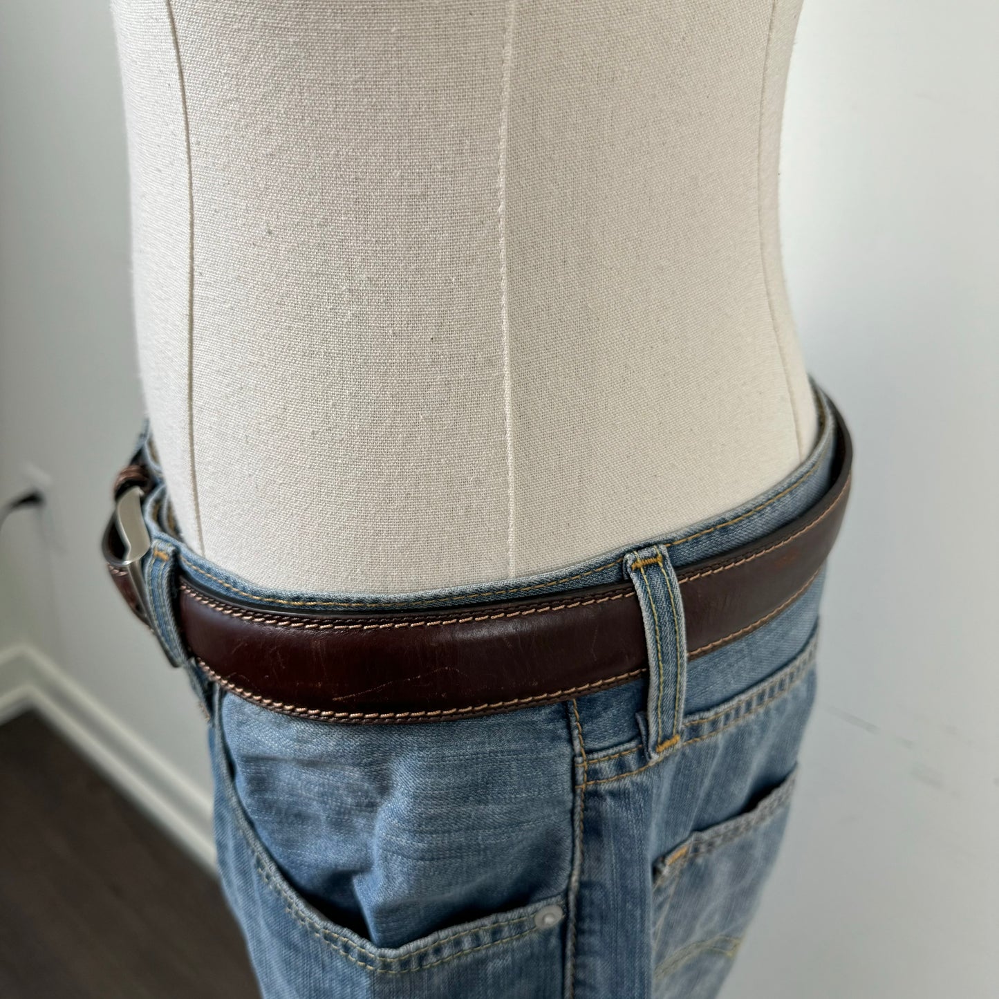 Brown Genuine Leather Silver Buckle Belt