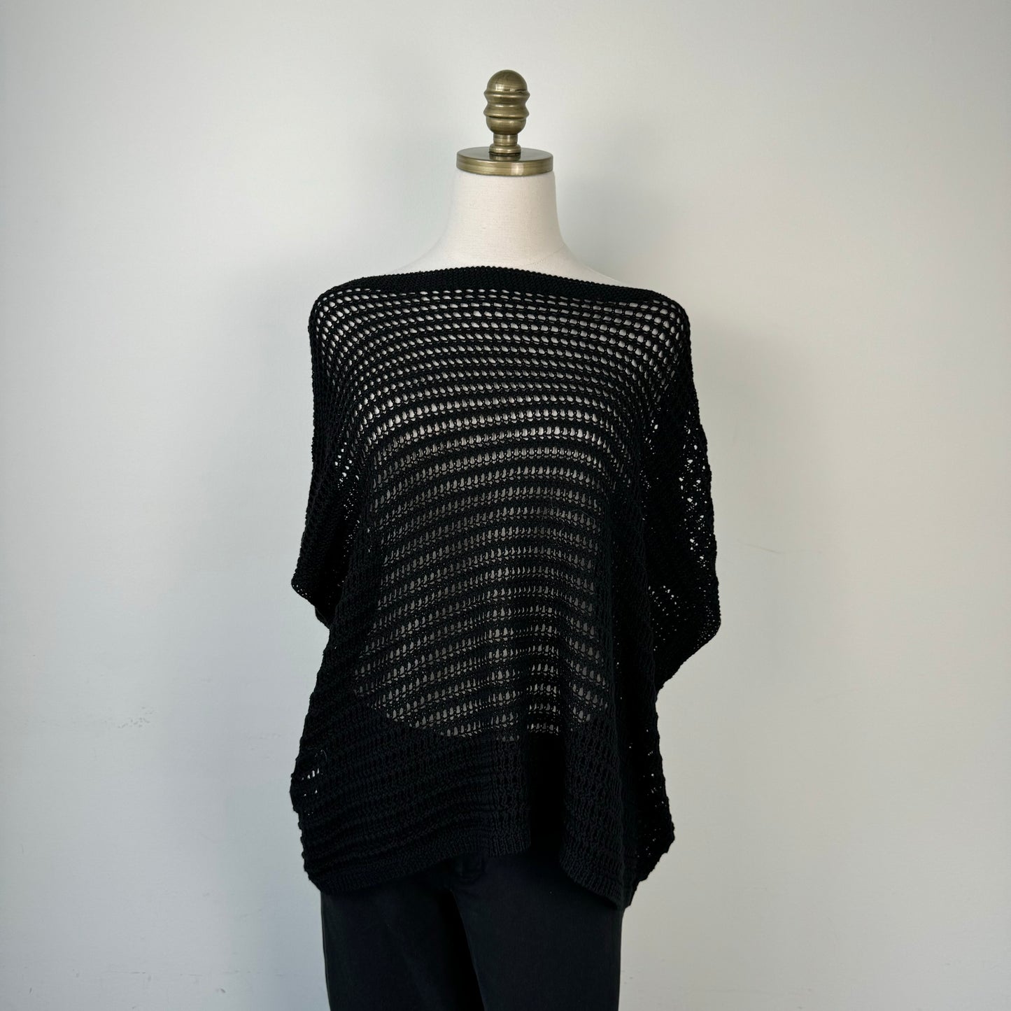 Black Off Shoulder Knit Poncho