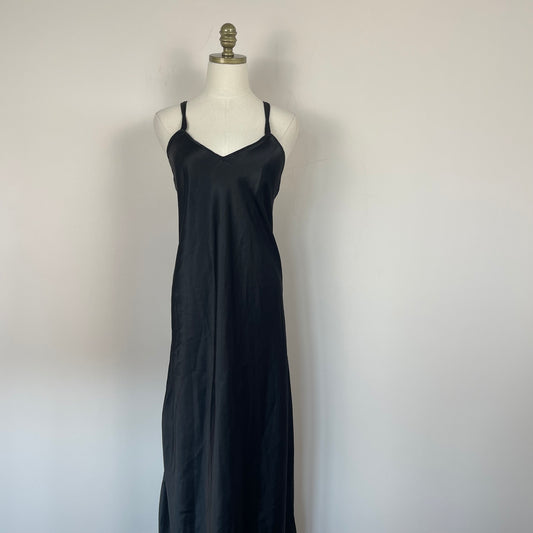 Vintage Black Silky Maxi Slip Dress