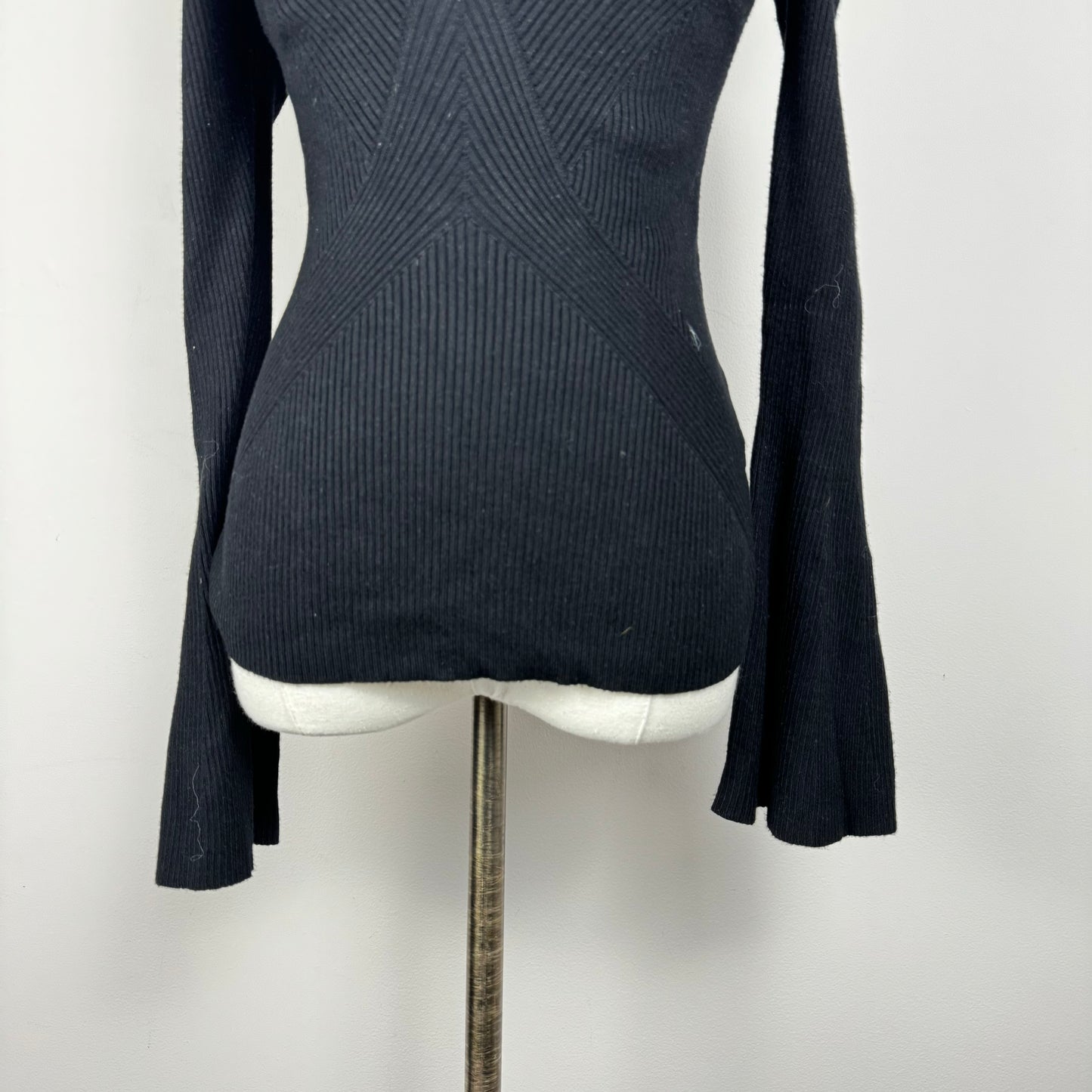 Guess Black Fitted Off Shoulder Bell Sleeve Sweater