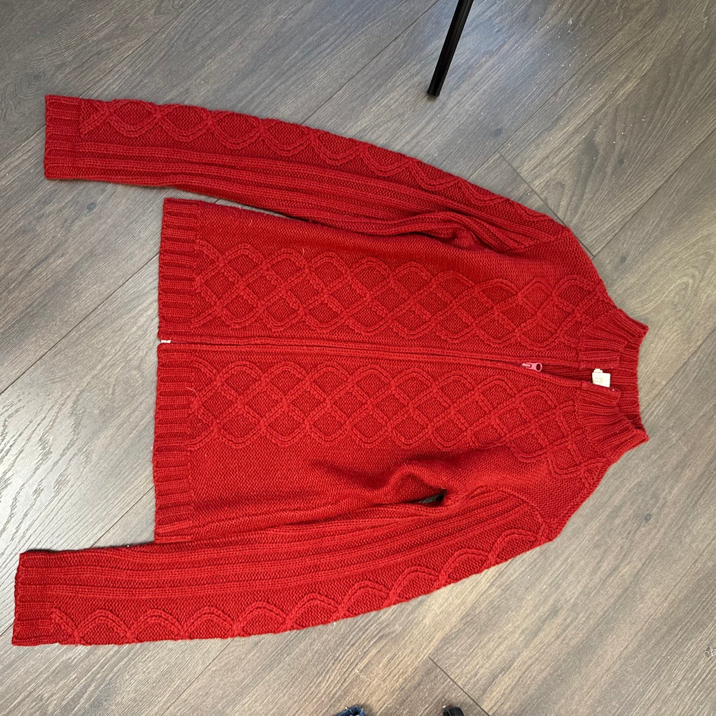 Red Cable Knit Zip Up Sweater