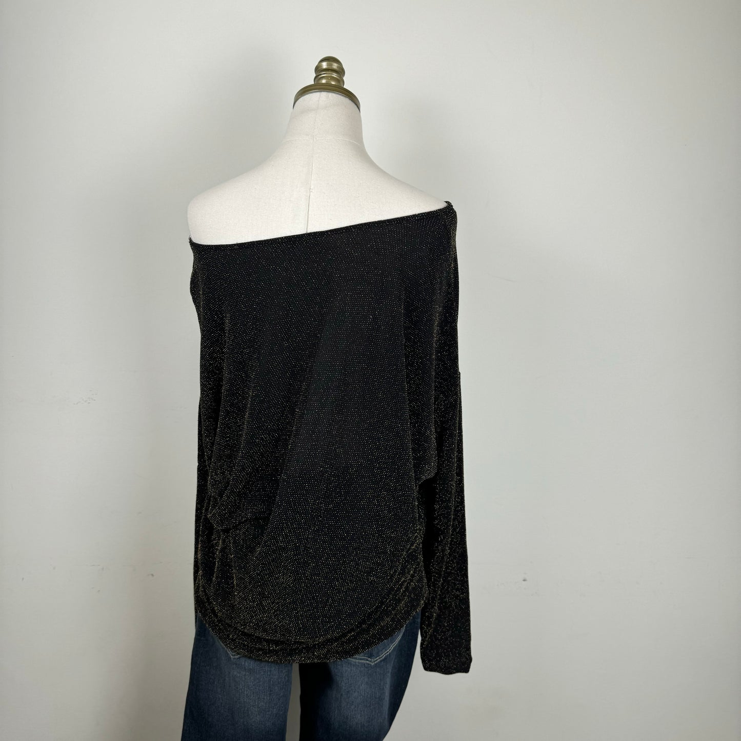 Black and Gold Sparkle Off Shoulder Draped Top