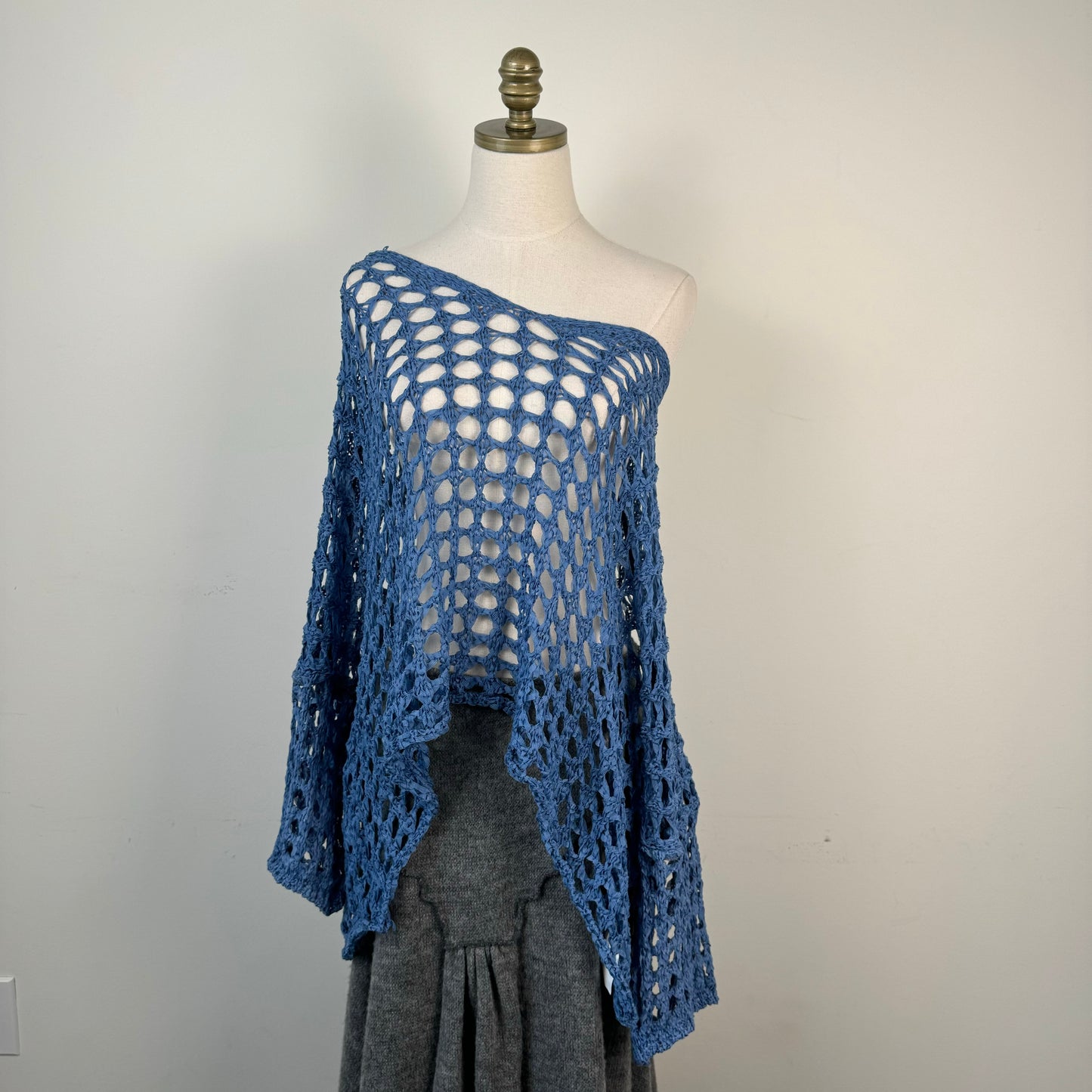 Blue Crochet Off Shoulder Shrug Sweater