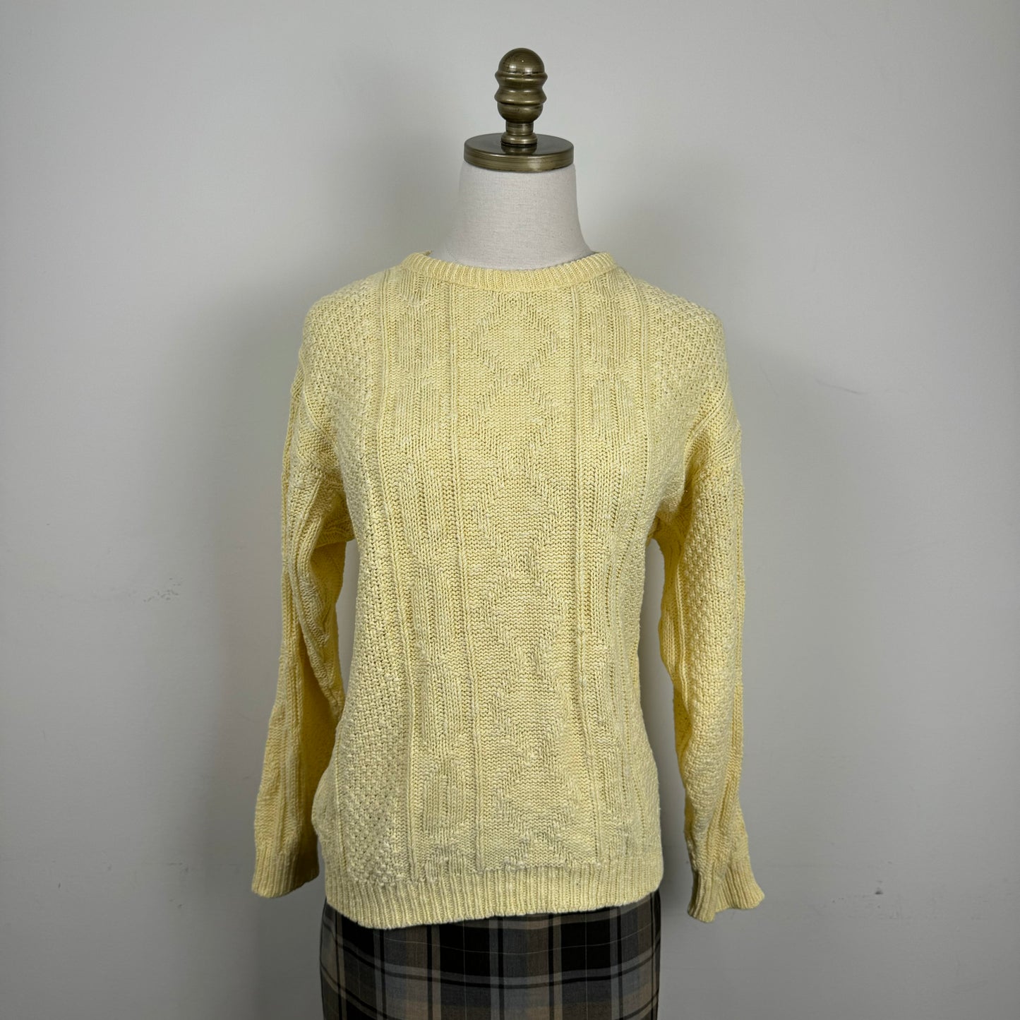Vintage Yellow Cable Knit Crewneck Sweater