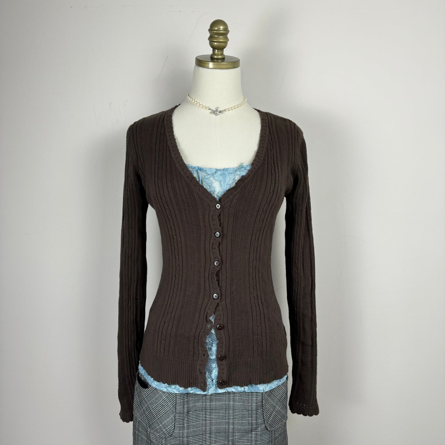 Brown Dainty Button Up Knit Cardigan