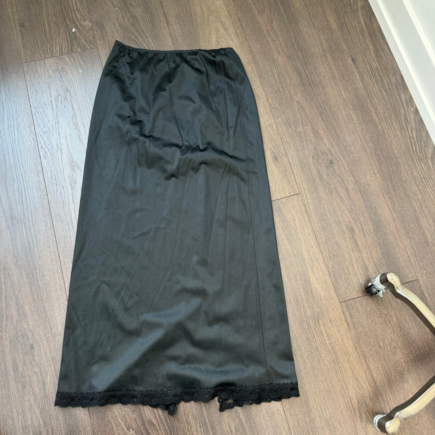 Satin Lace Trim Midi Skirt