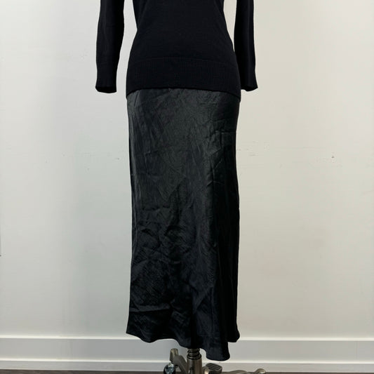 Black Satin Midi Skirt