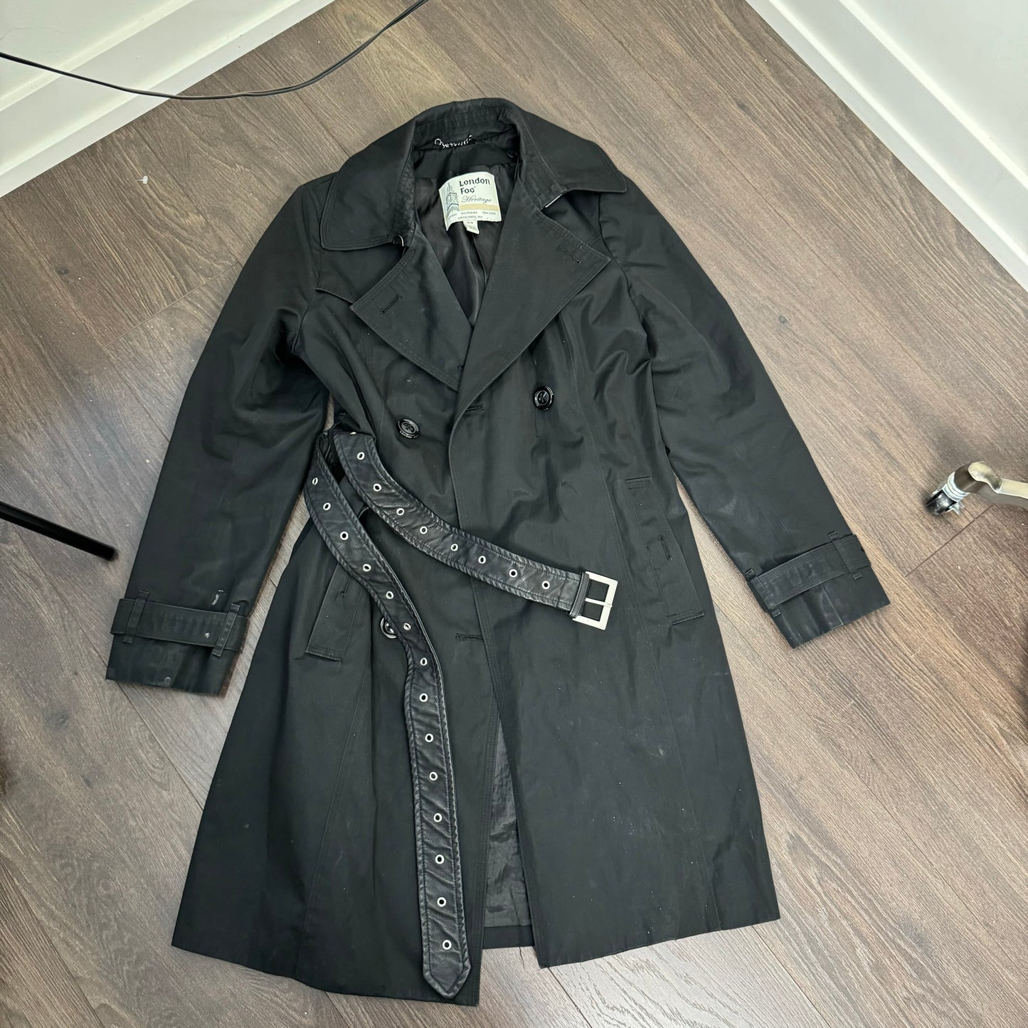 London Fog Black Double Breasted Trench Coat