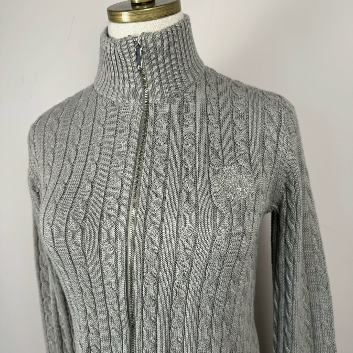 Polo Cable Knit Zip Up Sweater