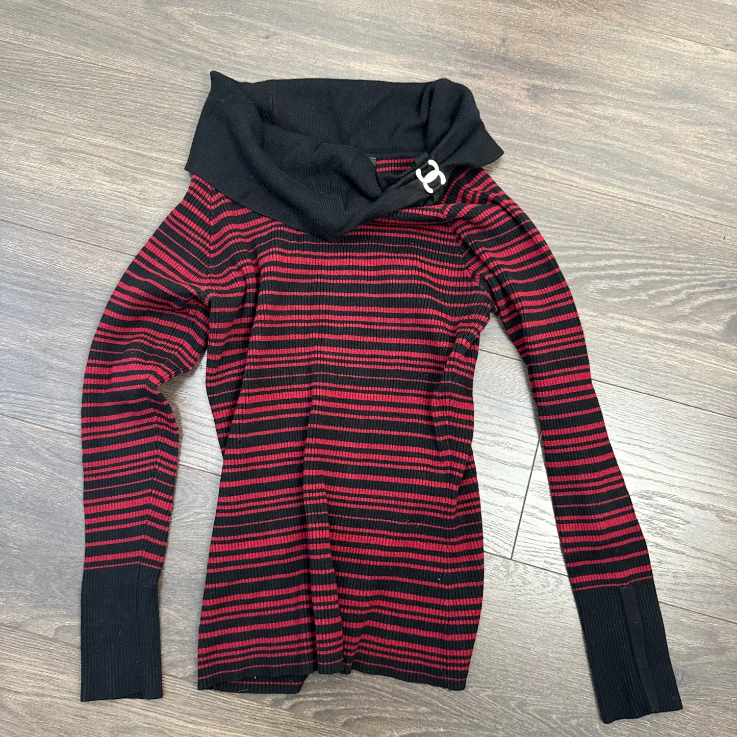 Striped Off Shoulder Fitted Sweater