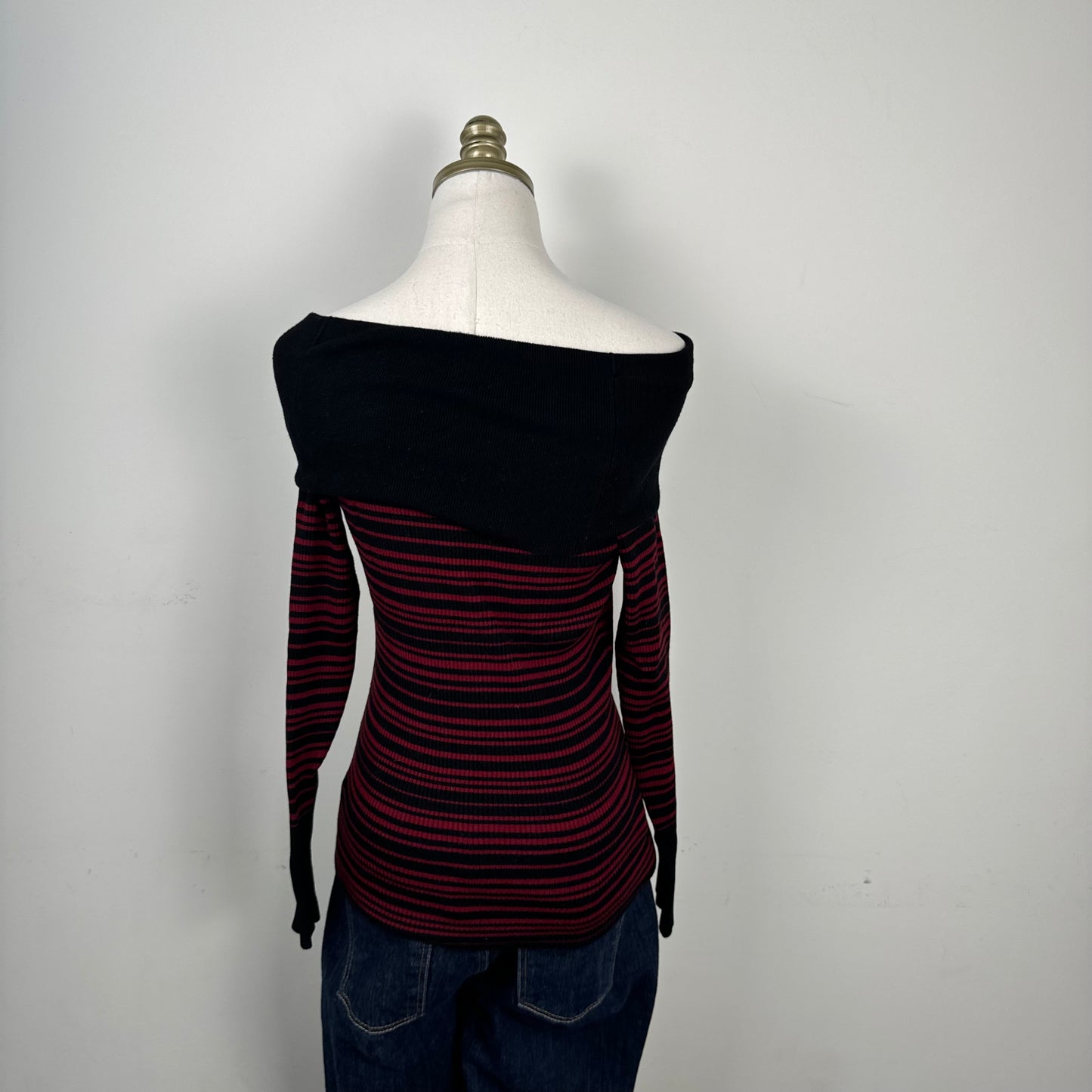 Striped Off Shoulder Fitted Sweater