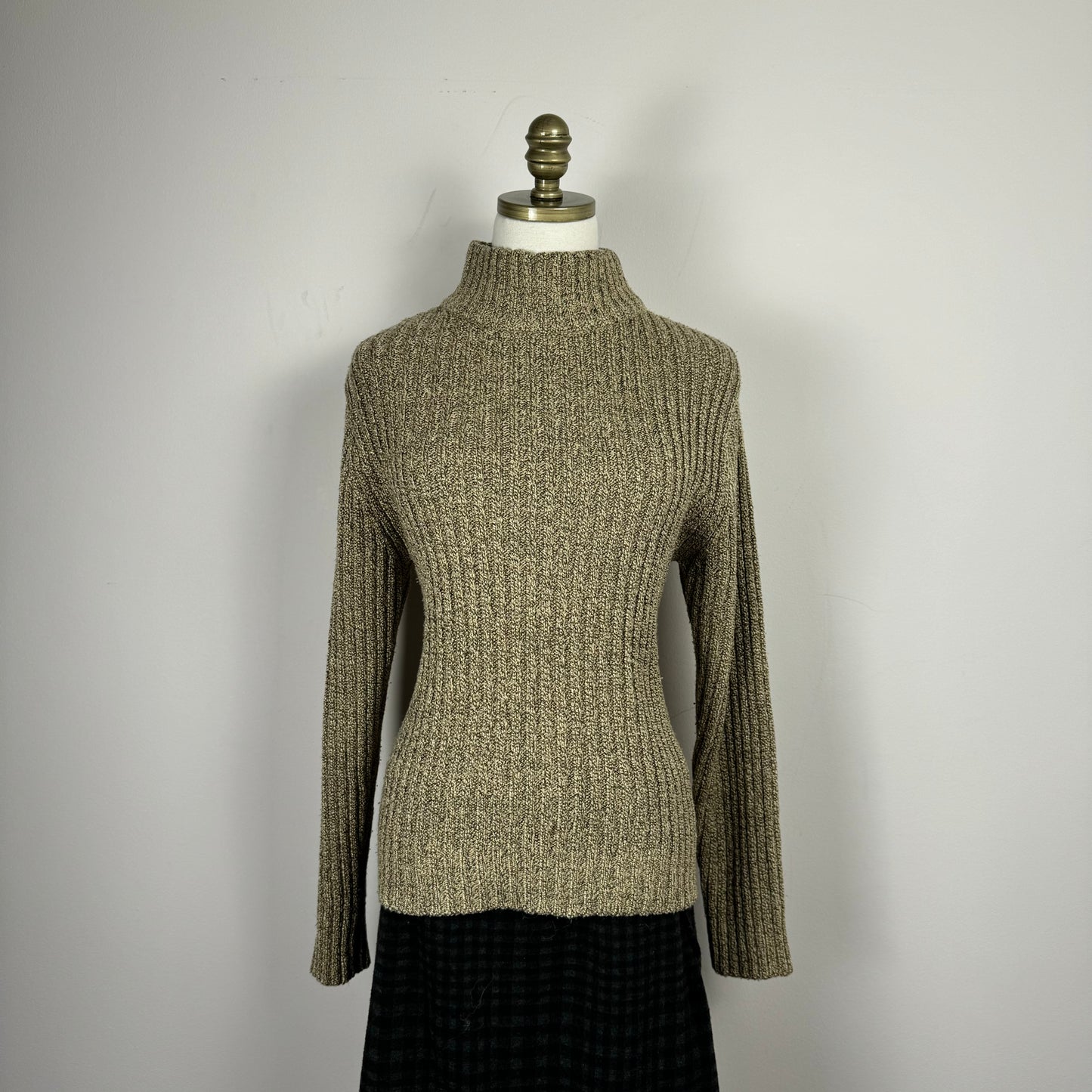 Sand Ribbed Knit Turtleneck Sweater