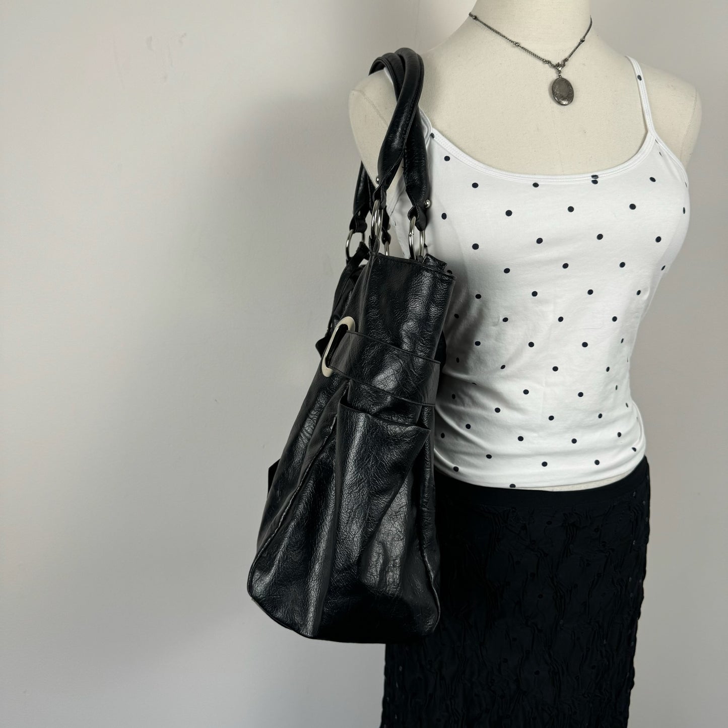 Oversized Black Leather Shoulder Bag