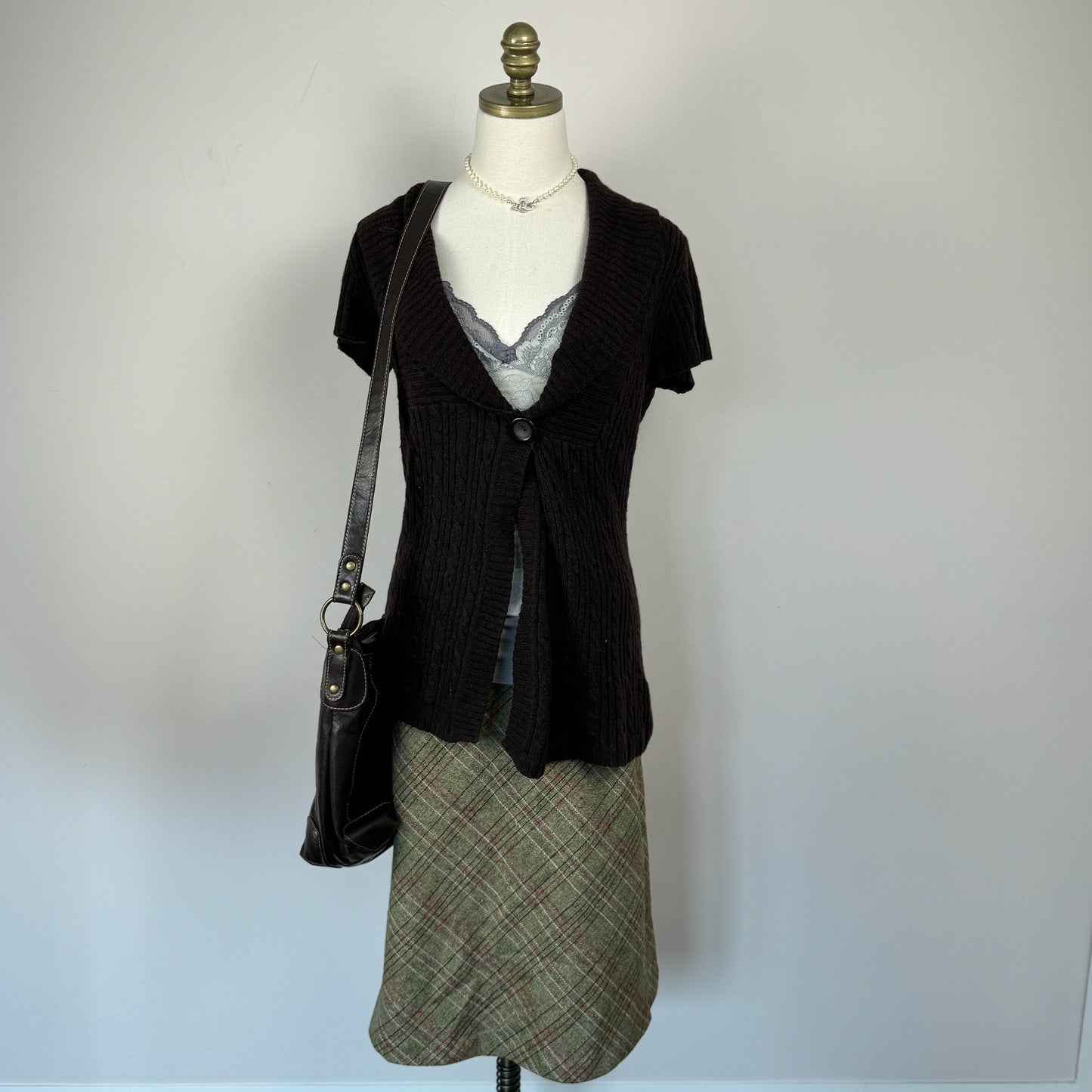Brown Knit Open Front Top