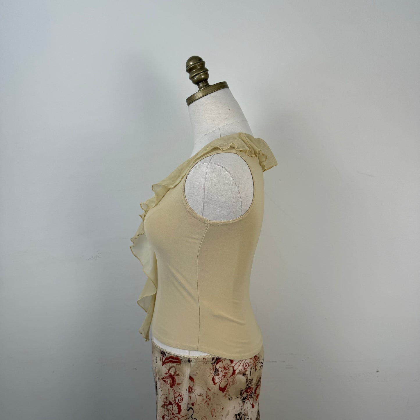 Vintage Ruffled Mesh Fitted Sleeveless Top