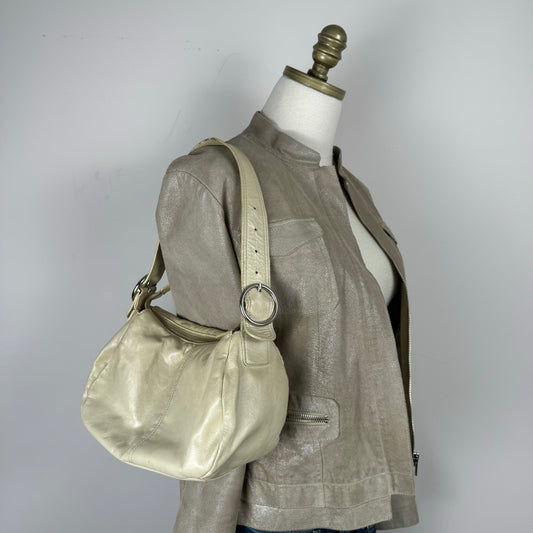 Danier Cream Leather Buckled Shoulder Bag