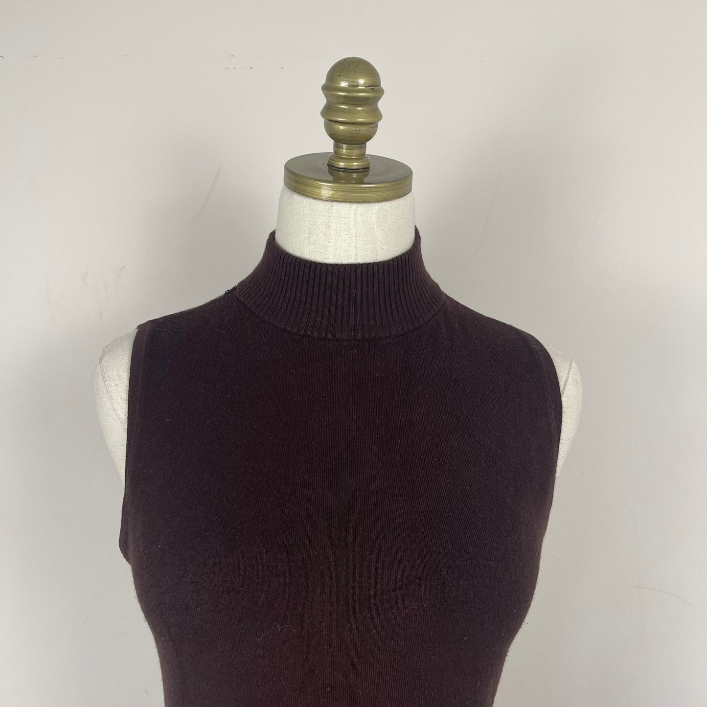 Brown Knit Sleeveless Turtleneck Top