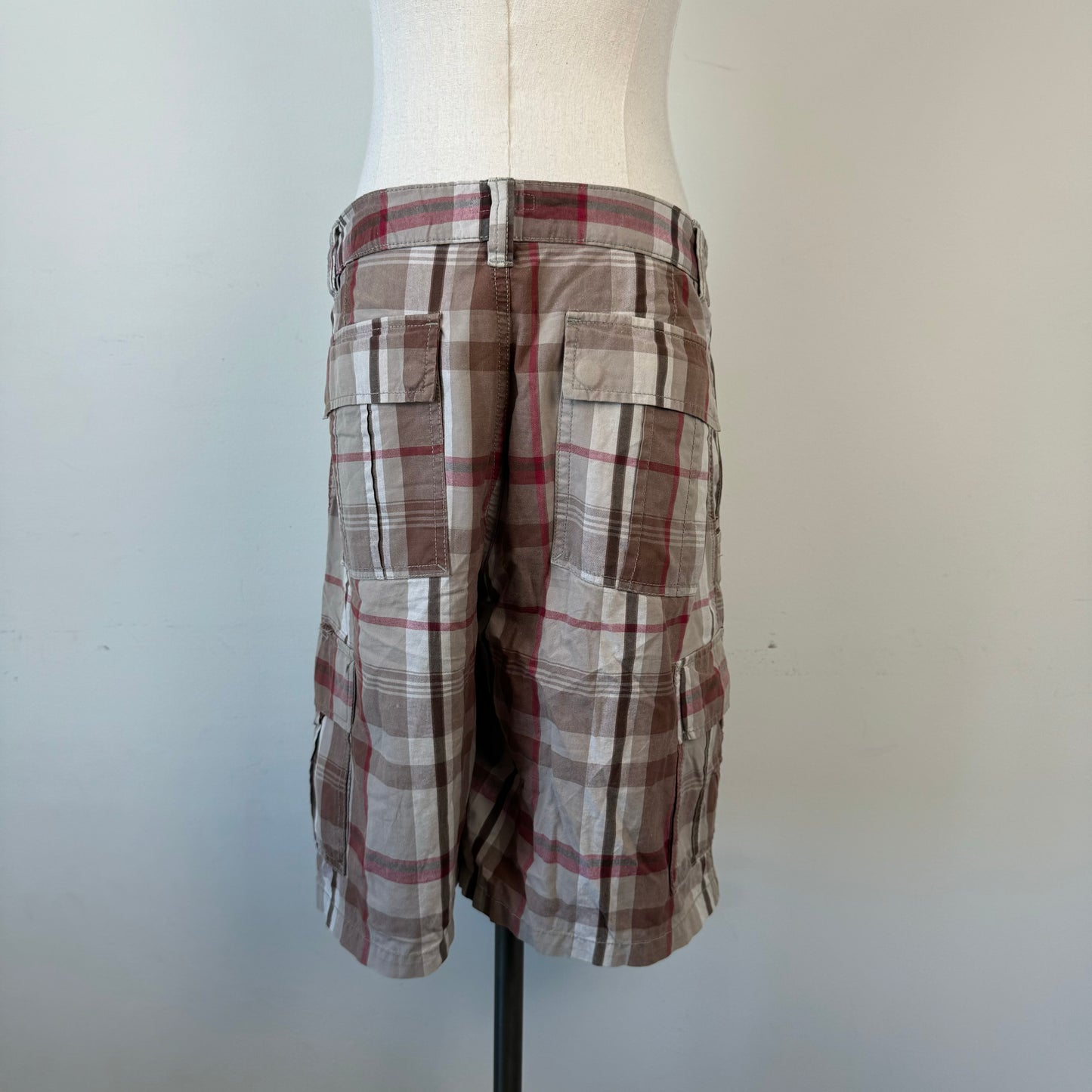 Beige/Red/Brown Plaid Bermuda Shorts