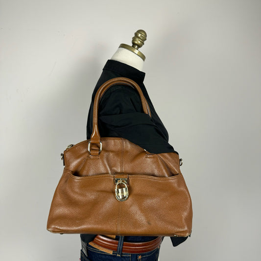 Tan Genuine Leather Locket Shoulder Bag