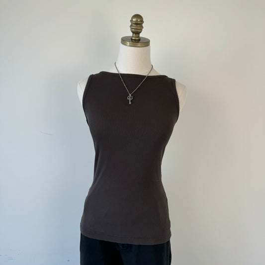 Brown Ribbed Tank Top