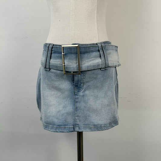 Y2K Belted Denim Mini Skirt