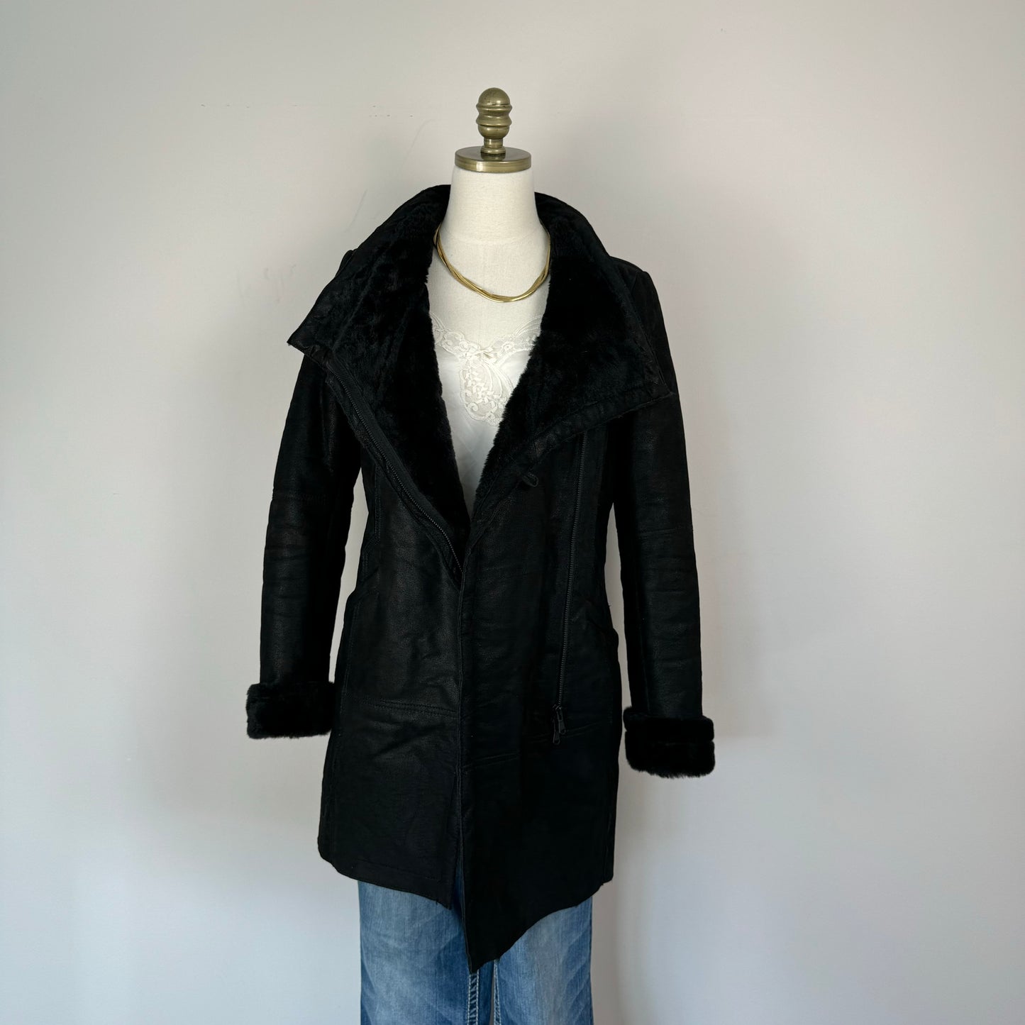 Danier Long Fur Trim Suede Jacket