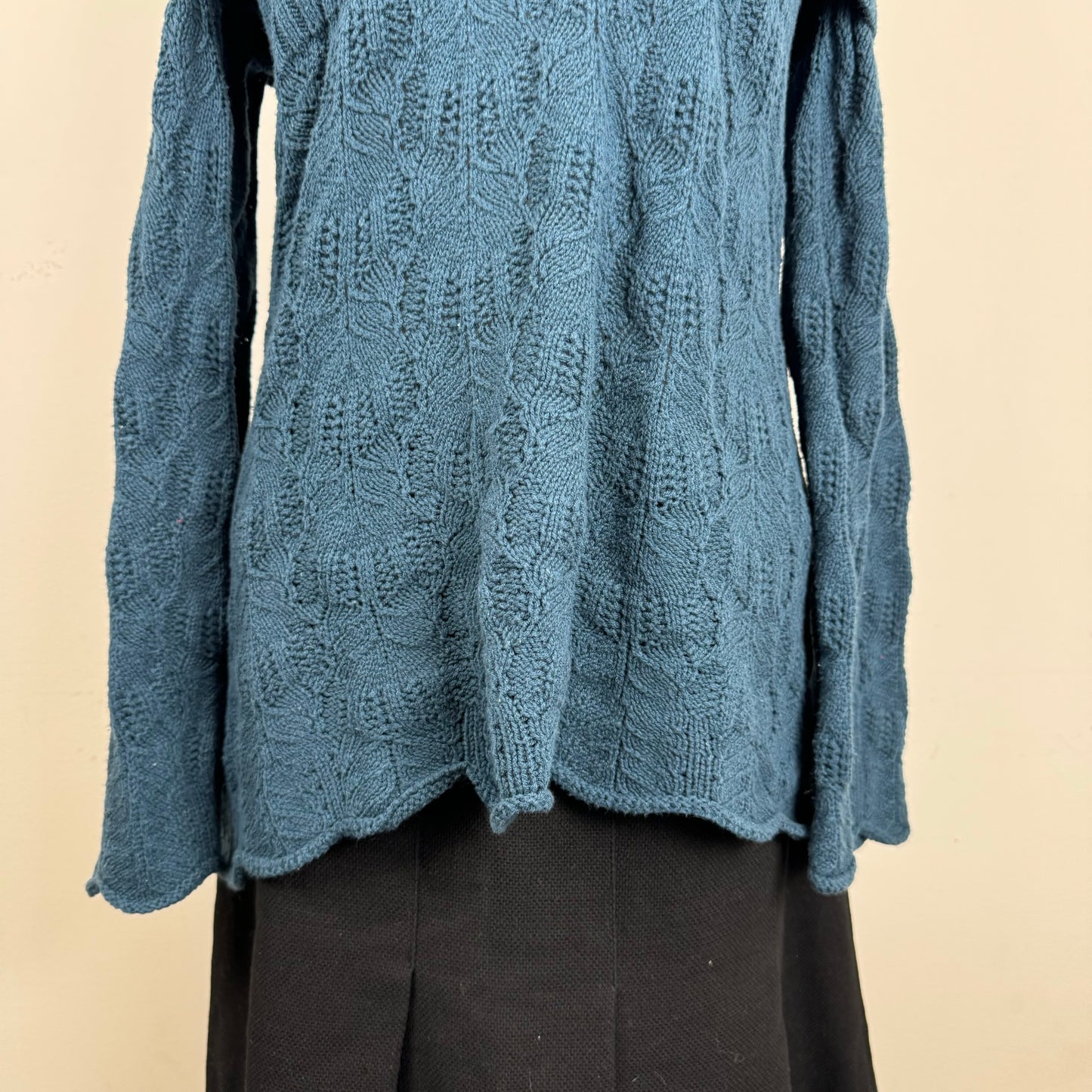 Dark Teal Textured Off The Shoulder Sweater