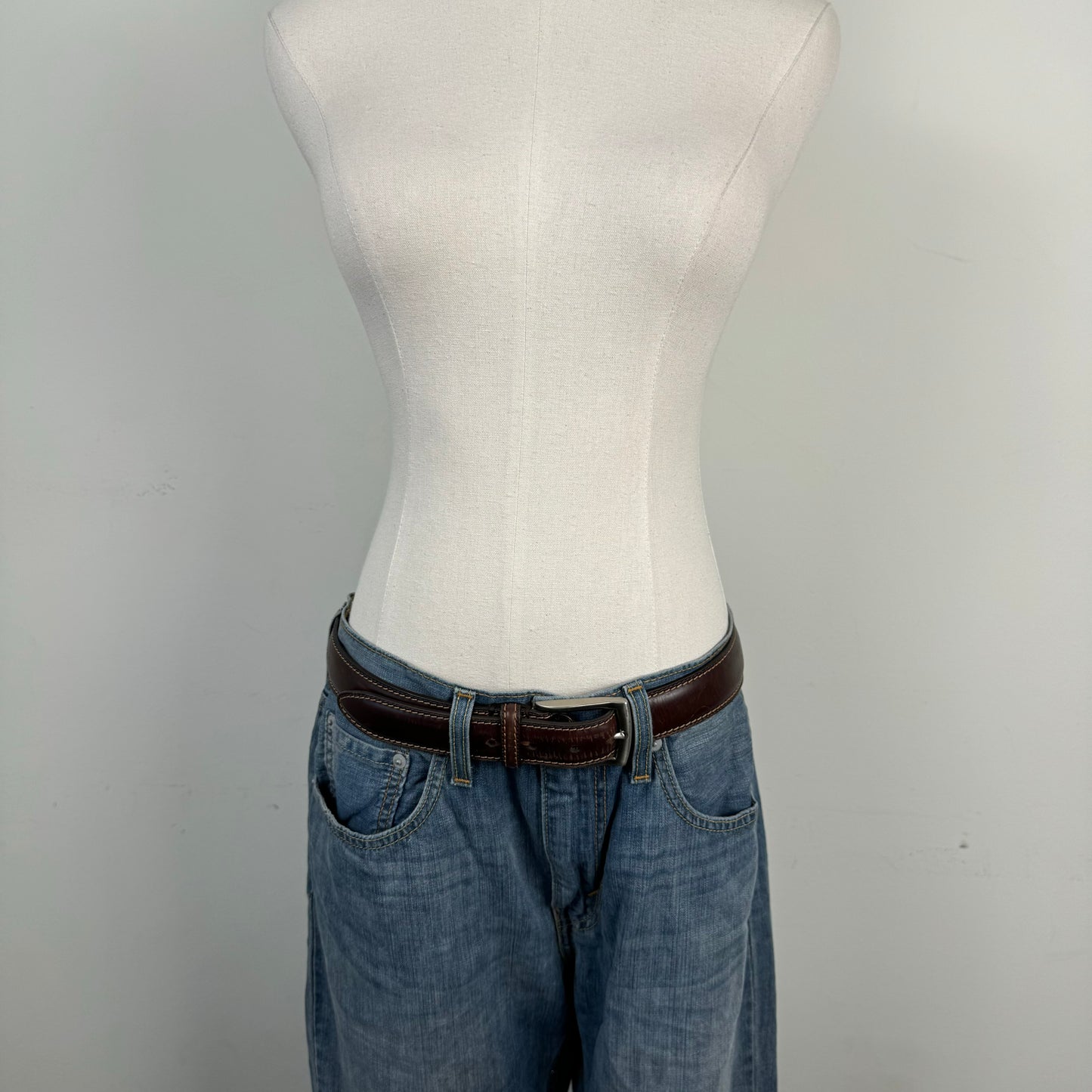 Brown Genuine Leather Silver Buckle Belt