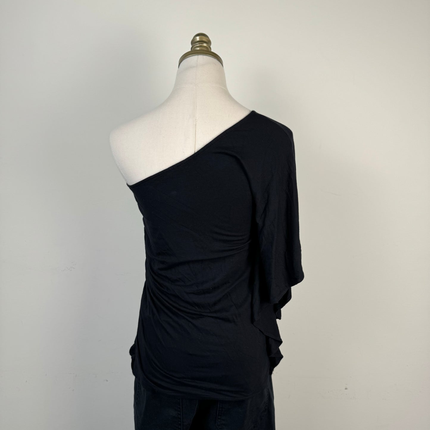 Black One Shoulder Asymmetric Ruched Top