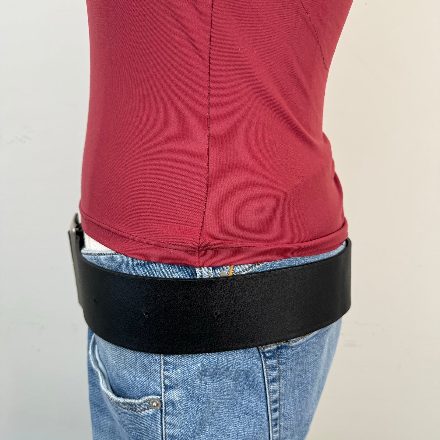 Black Faux Leather Chunky Silver Buckle Belt