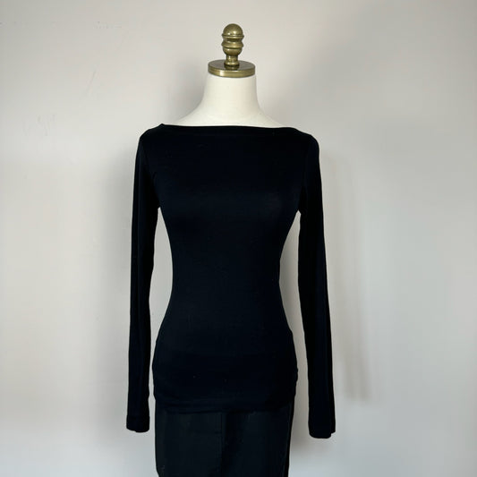 Black Fitted Boat Neck Top