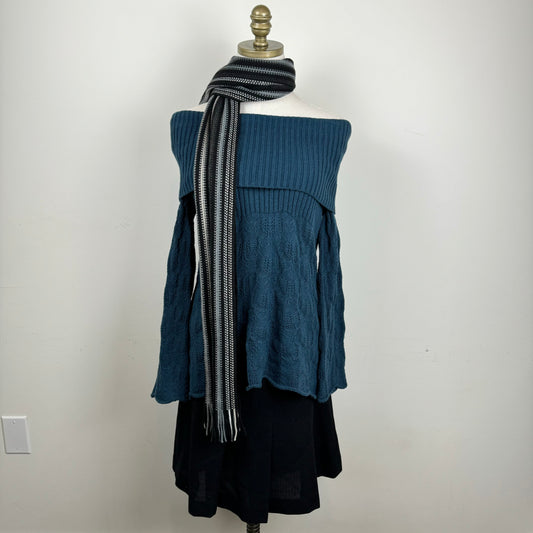 Danier Black and Grey Striped Knit Scarf