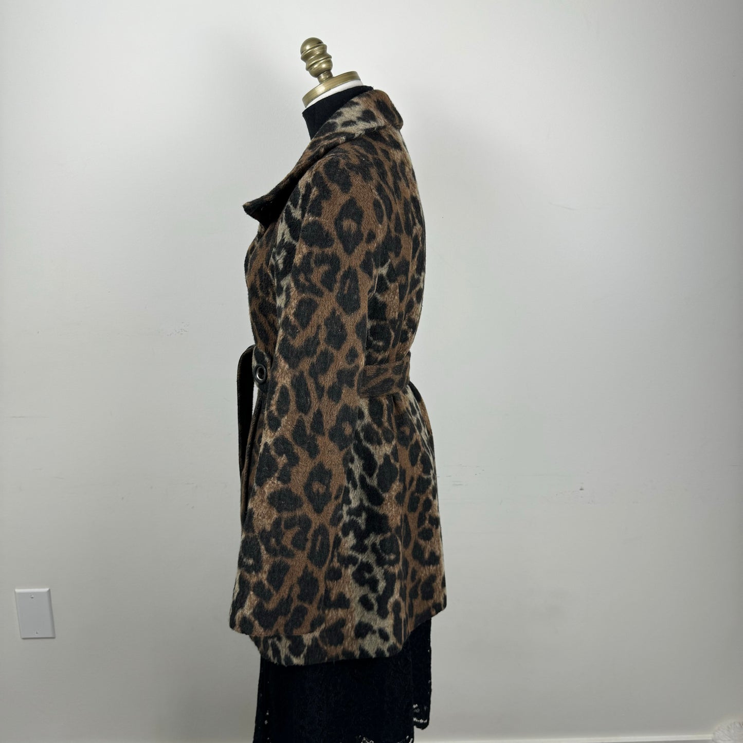 Vintage Leopard Print Wool Blend Coat