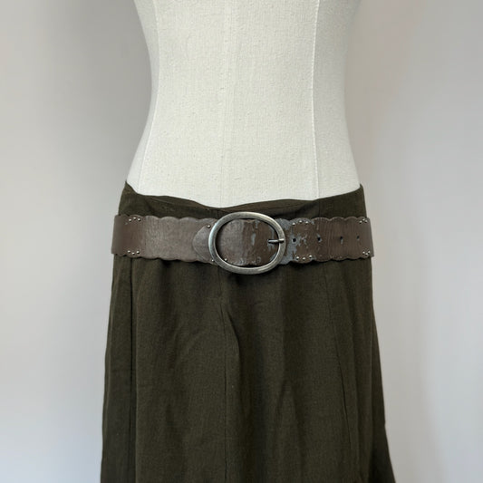 Vintage Brown Silver Studded Leather Belt