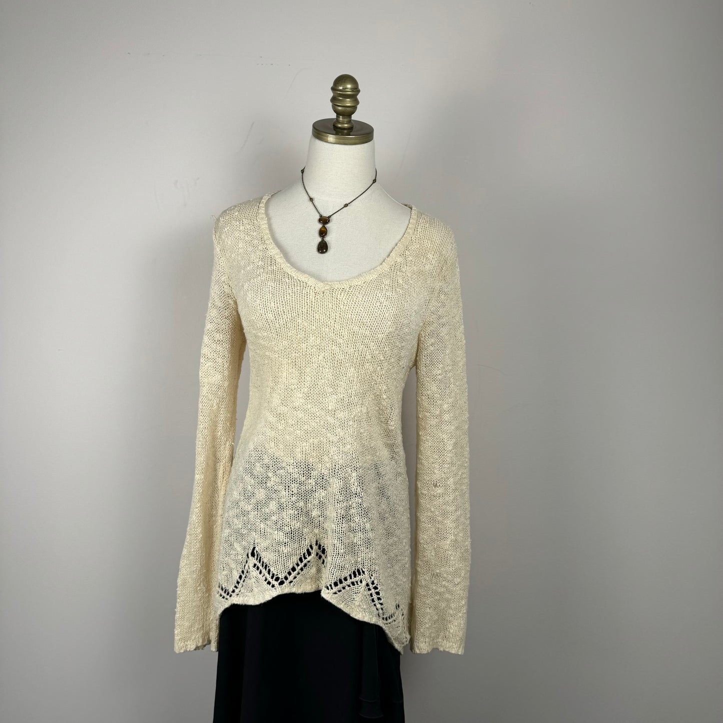 Boho Cream Open Knit Long Sweater