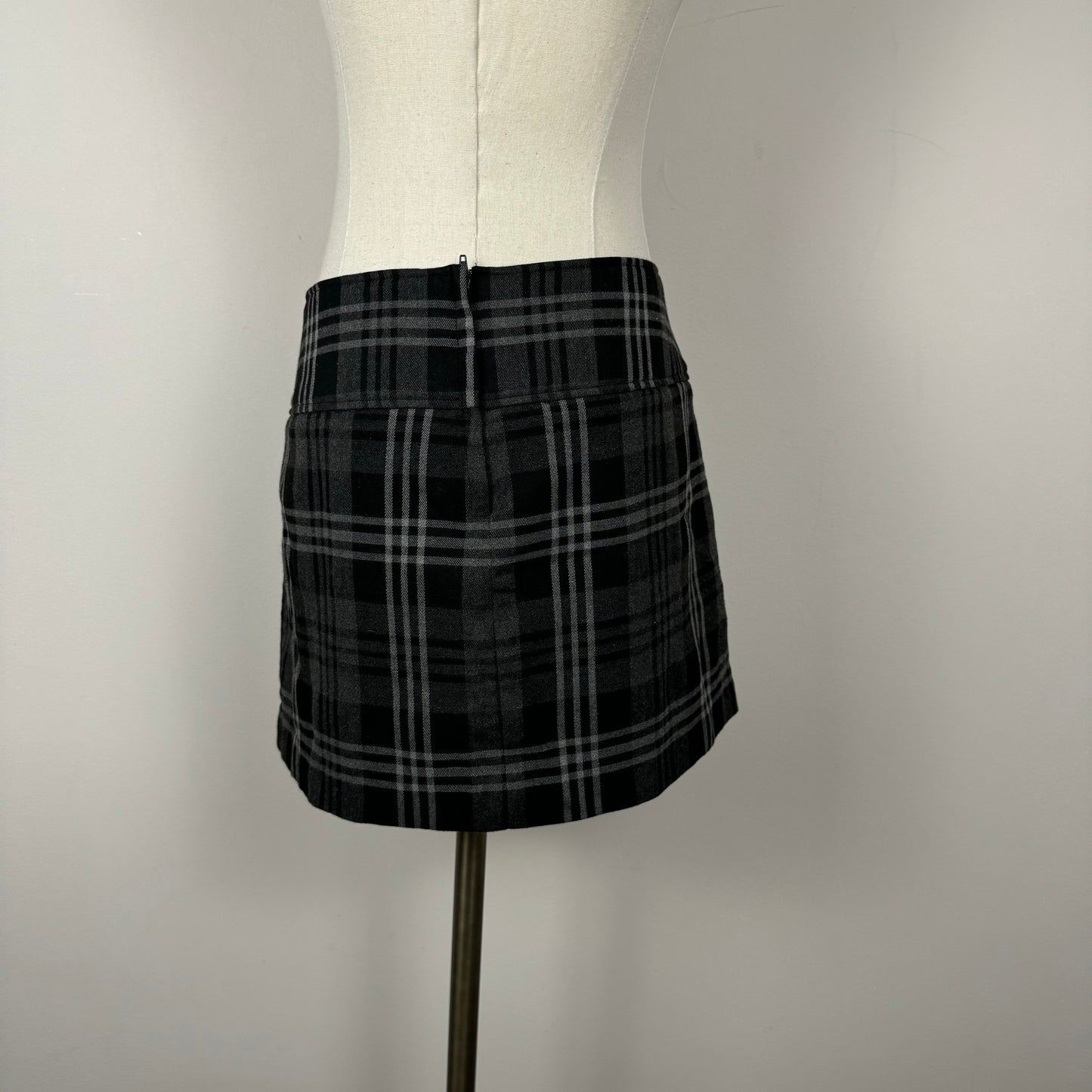 Grey and Black Plaid Mini Skirt