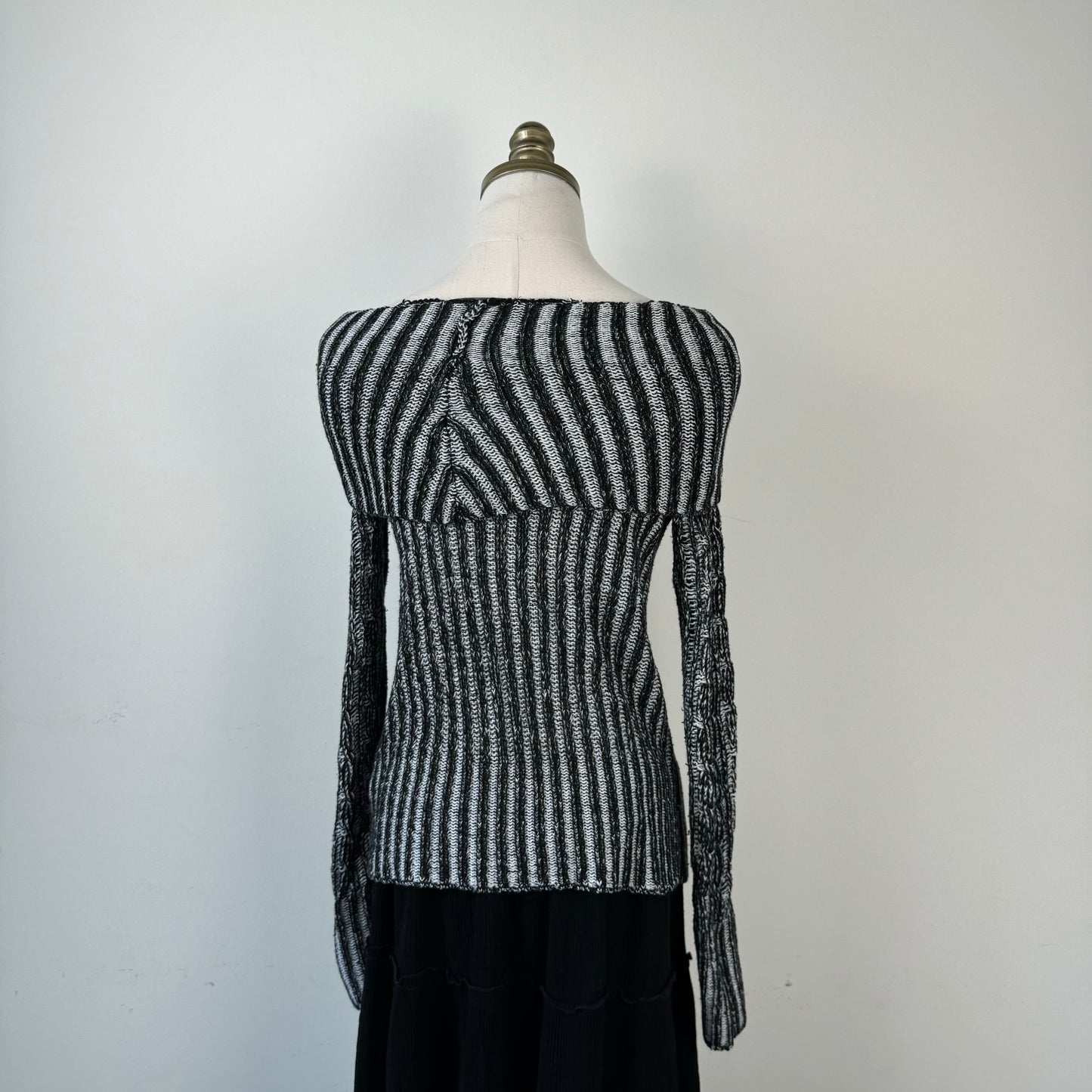 Off The Shoulder Ribbed Two-Tone Sweater