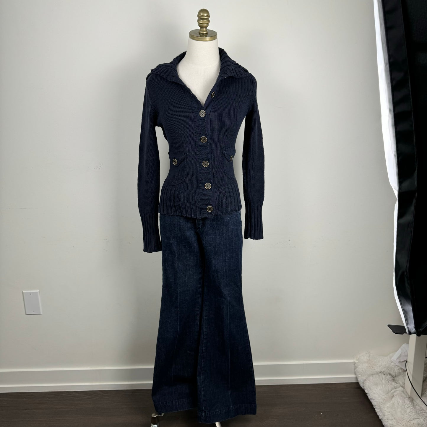 Navy Button Up Fitted Sweater