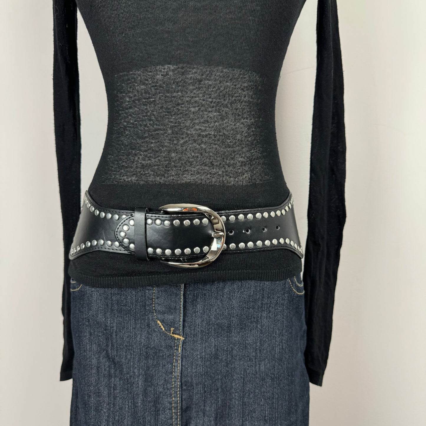 Black Silver Studded Western Belt