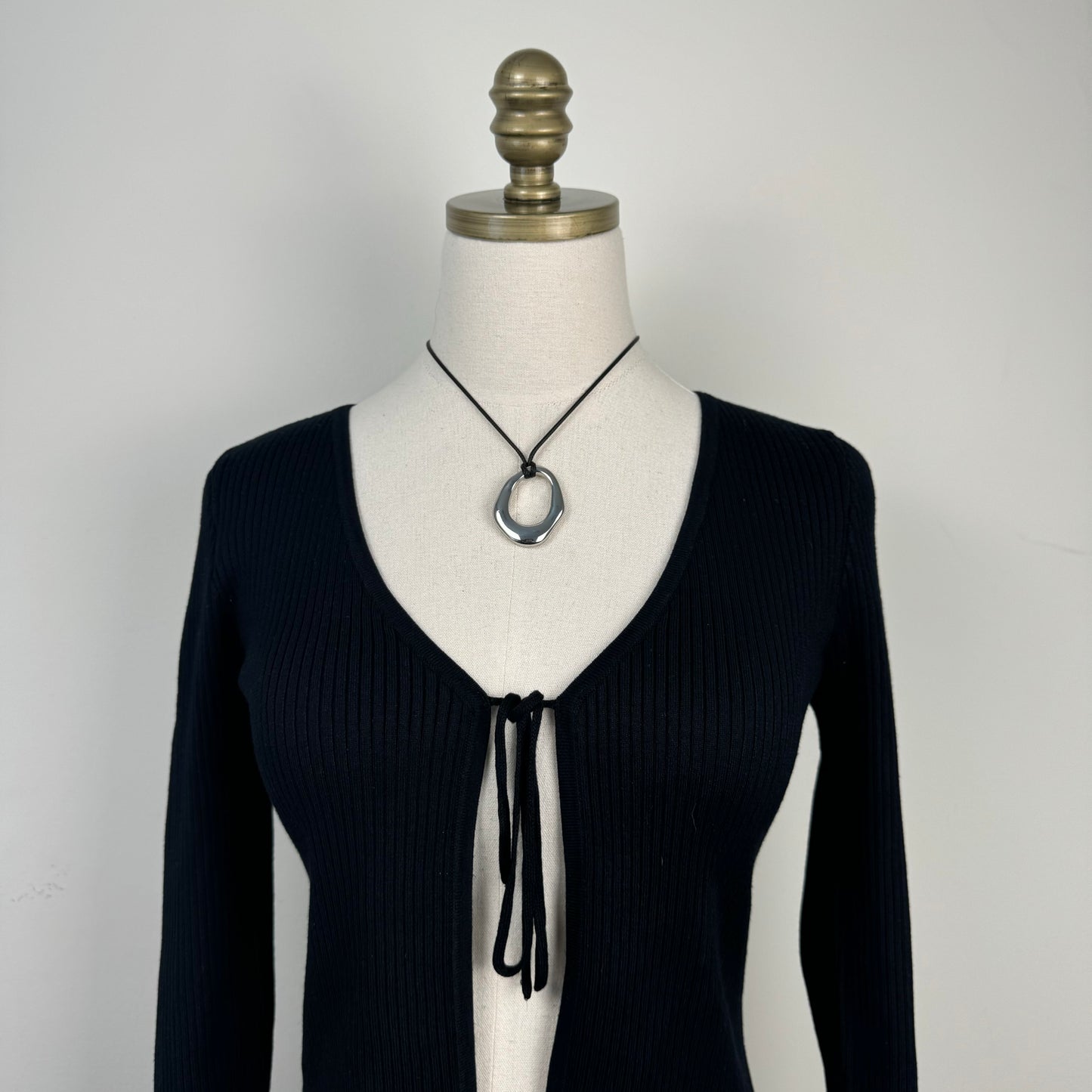 Black Open Front Tie Up Fitted Cardigan