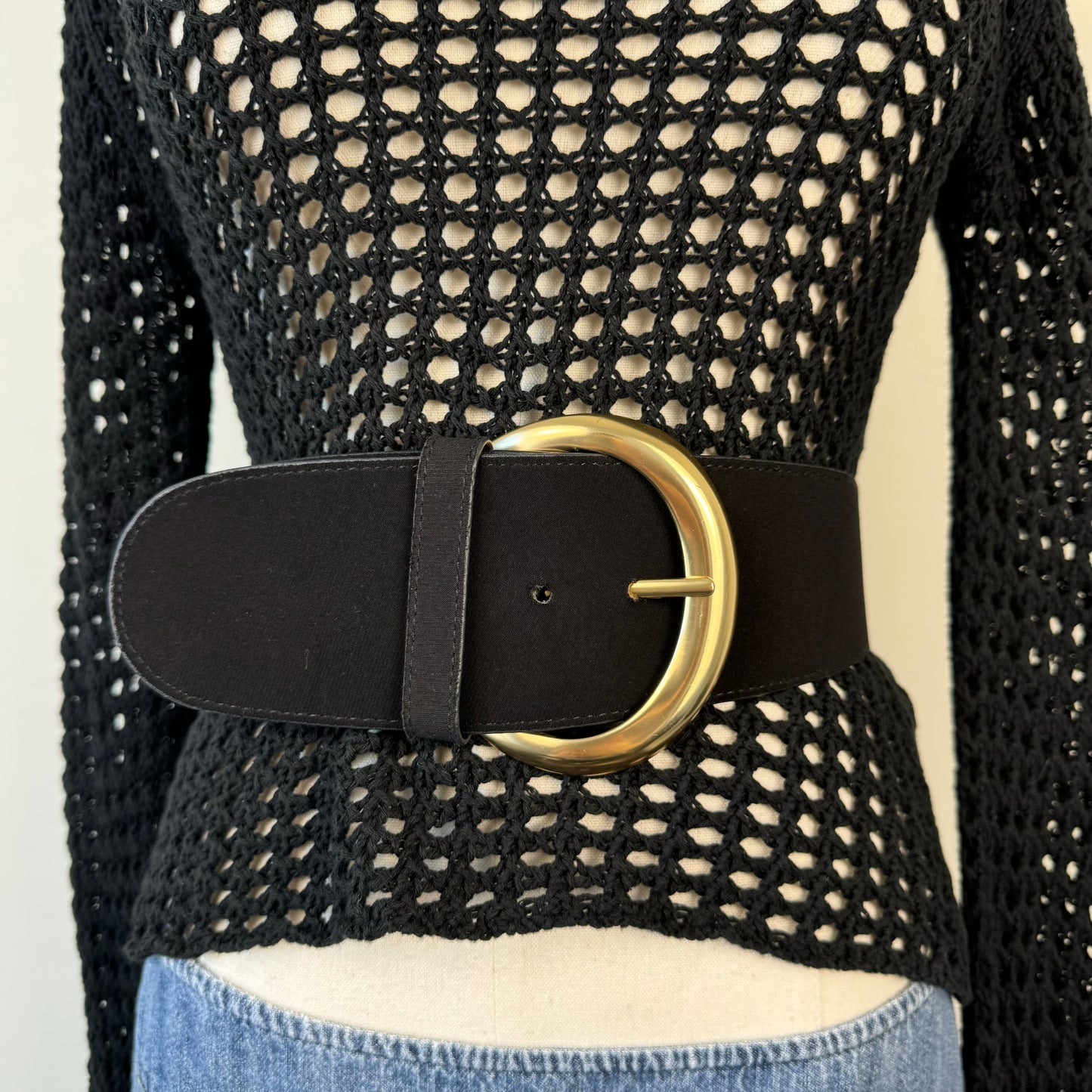 Black Chunky Large Buckle Leather Belt