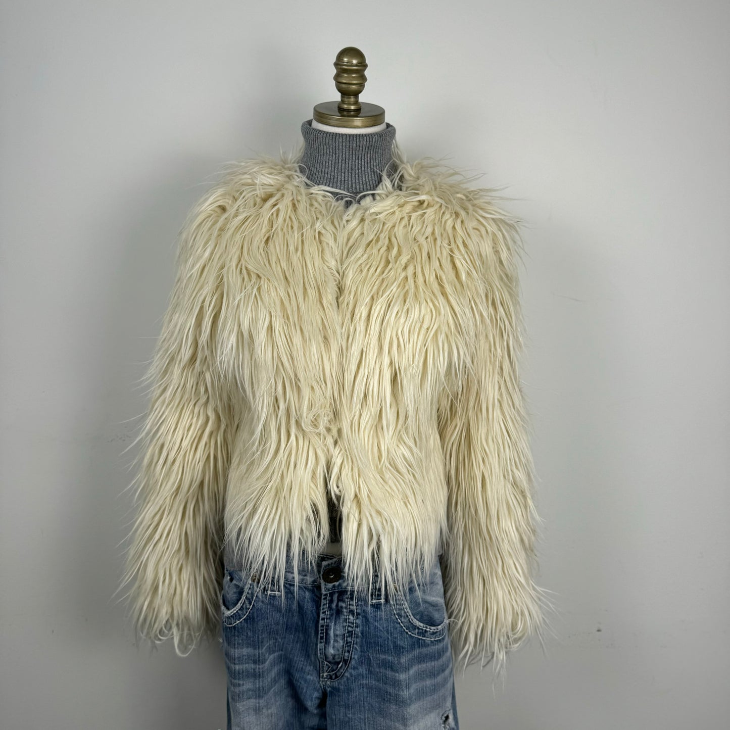 Cream Fuzzy Ostrich Faux Fur Jacket