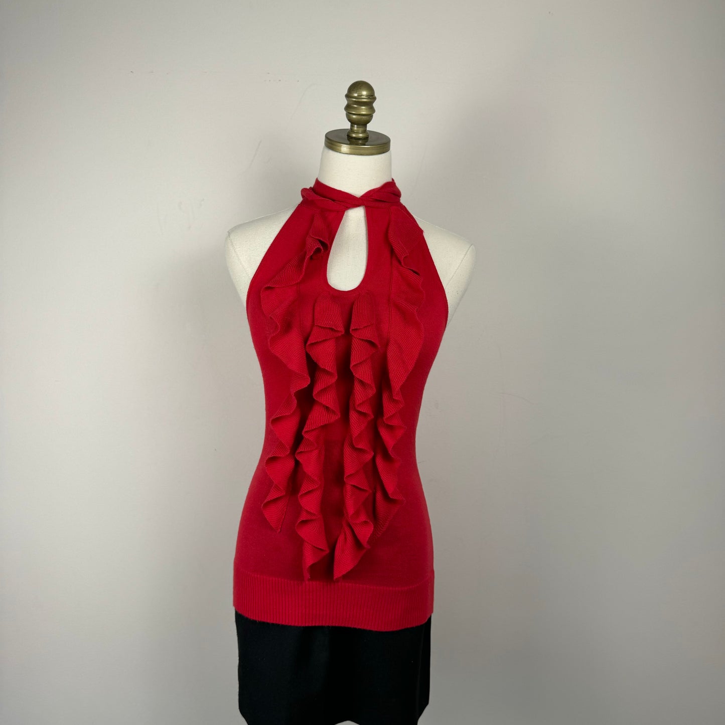 Vintage Red Ruffled Knit Halter Top