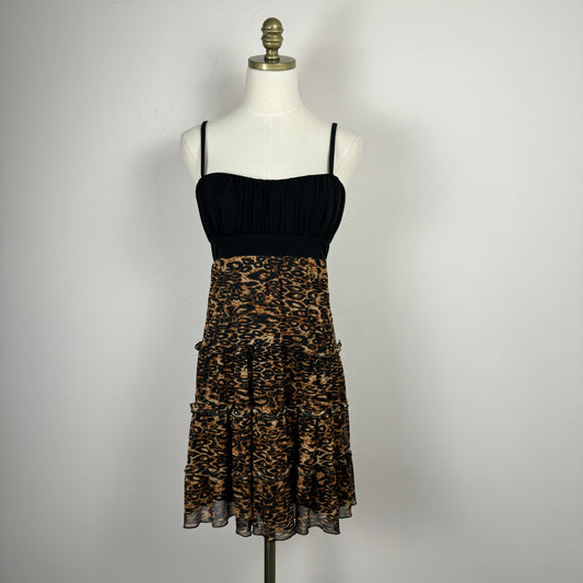 Babydoll Leopard Print Tiered Mini Dress